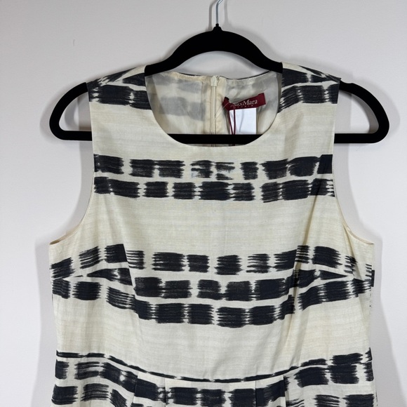 MaxMara Studio Ivory Black Scratched Stripe Print Sleeveless Dress  Size 48 - Picture 3 of 16